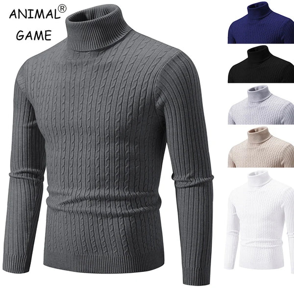 Pull à col haut pour homme, pull de couleur unie, tricoté, chaud, décontracté, col roulé, sweat-shirt en laine, hiver, extérieur