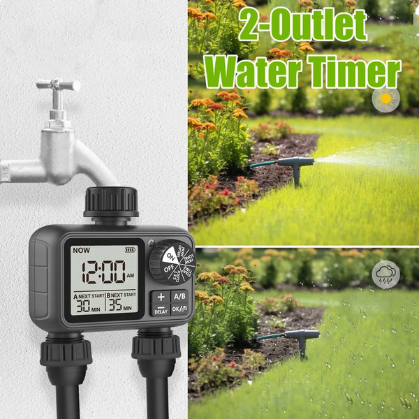 Neuester digitaler Wassertimer mit 2 Ausgängen, unabhängige Programmiersteuerung, einstellbarer Sprinkler, einfache Installation, Garten-Rasenbewässerung