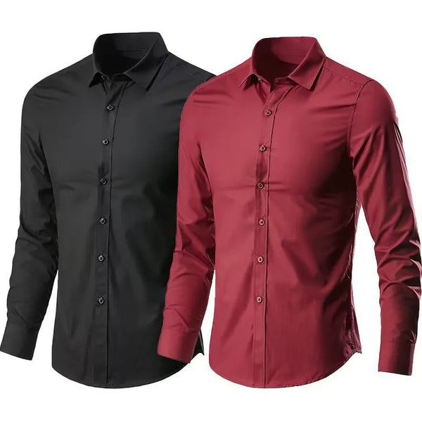 Chemise élastique à manches longues pour homme, nouvelle collection printemps et automne, anti-rides, sans repassage, confortable, mode, respirante, slim