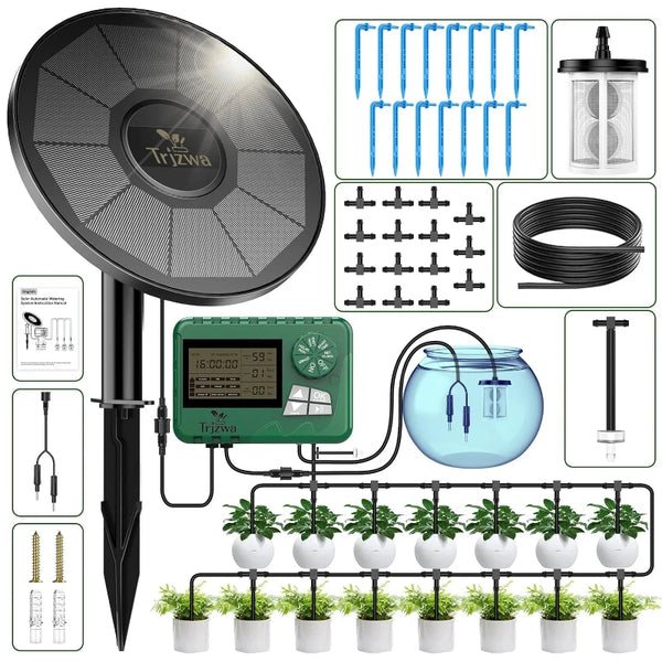 Irrigation solaire DIY, avec un système d'arrosage de jardin avec tuyau de 15 mètres, système d'irrigation goutte à goutte pour serre de balcon de jardin