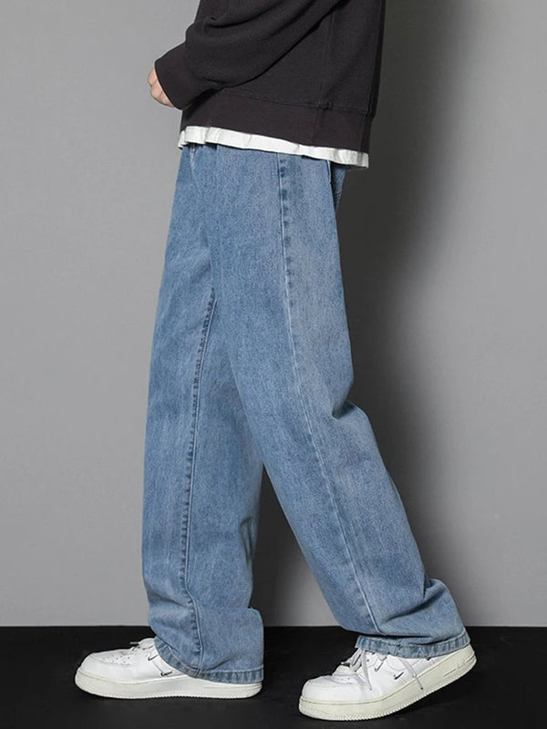 2025 Nouveau Coréen Hommes Décontracté Long Jeans Classique Homme Droit Denim Pantalon Large Couleur Unie Bleu Clair Gris Noir 3XL